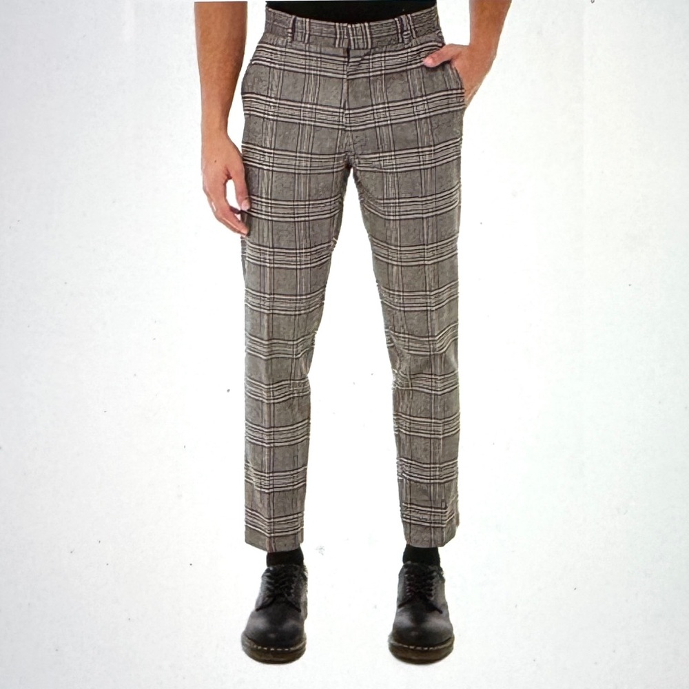 Forever 21 Men's Black and Gray Plaid Cargo Pants Pockets Size Waist 32 NWOT - Picture 2 of 9
